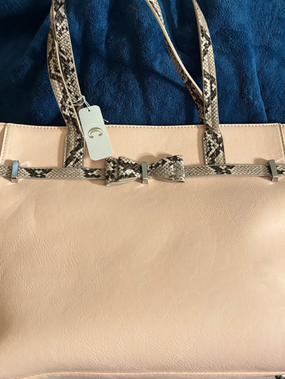 Charming Charlie Blush Pink Tote with Snakeskin-Accent Straps and Bow